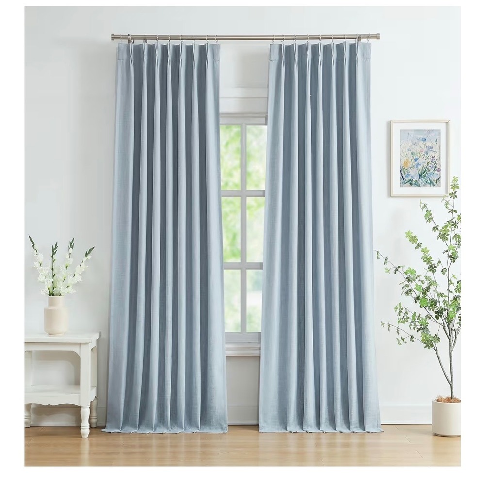West Lake Light Blue Linen Blackout Curtain Panels 40 Inch Wide x 95 Inch Length